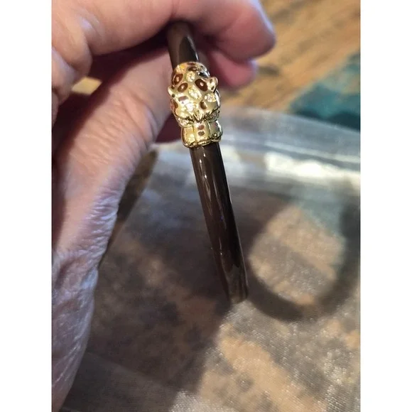 Budda Girl Brown Resin Leopard Bangle Bracelet Gold Tone Crystal Accent - Picture 2 of 4